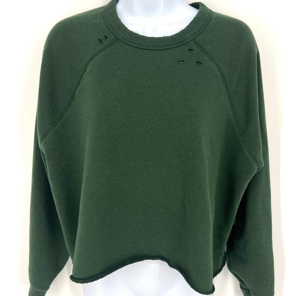 Aerie Sunday Soft Factory Distressed Crewneck Green Cropped Sweatshirt Size S - Picture 1 of 8